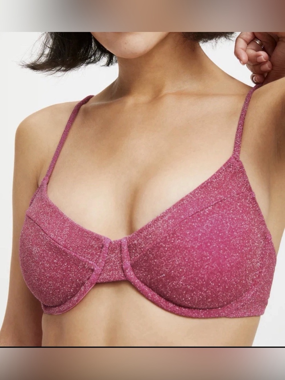 Good American Sparkle Demi Bra Bikini Top Size 6 Pink Swim Beach Vacation Resort